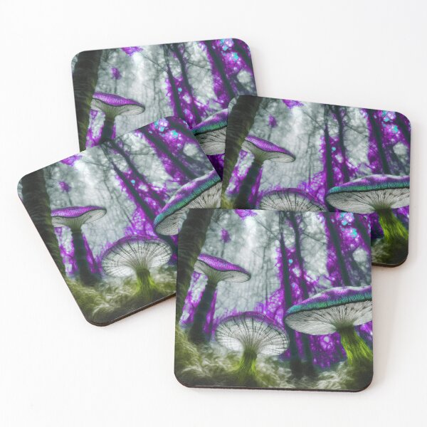 Item preview, Psychedelic, magical forest and colorful, inky mushrooms.4 designed and sold by My-fake-places.