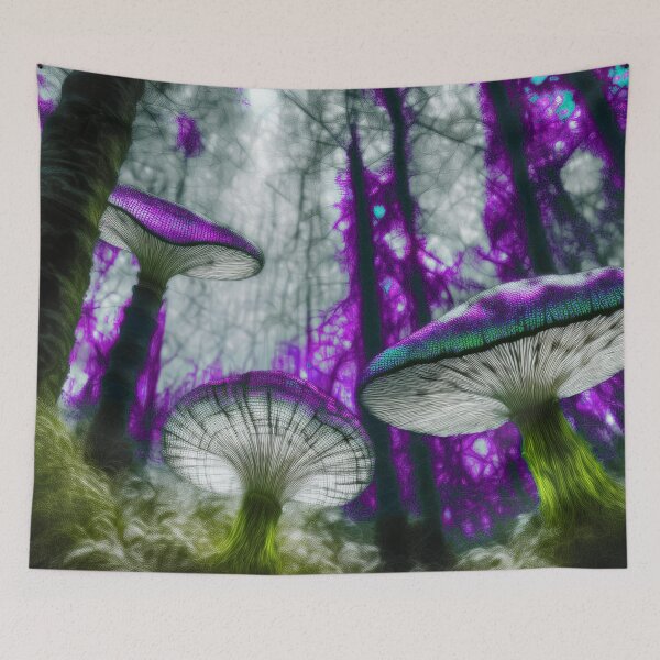 Item preview, Psychedelic, magical forest and colorful, inky mushrooms.4 designed and sold by My-fake-places.