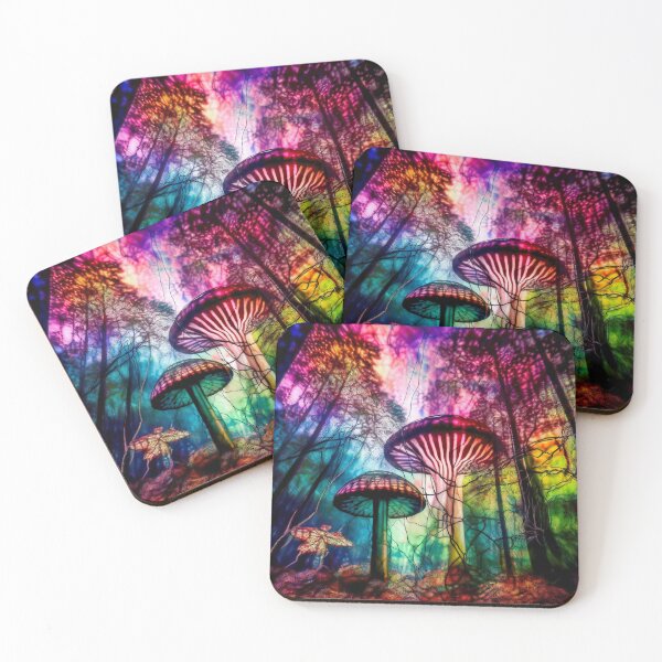 Item preview, Psychedelic, magical forest and colorful, inky mushrooms.5 designed and sold by My-fake-places.