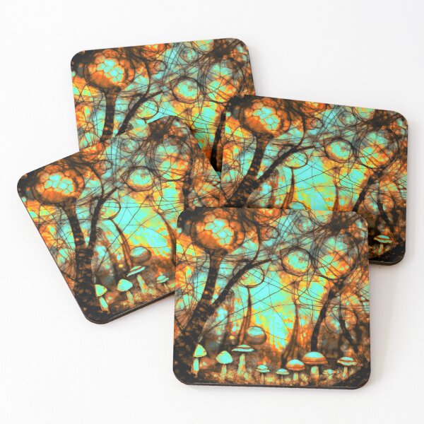 Item preview, Psychedelic, magical forest and colorful, inky mushrooms.6 designed and sold by My-fake-places.