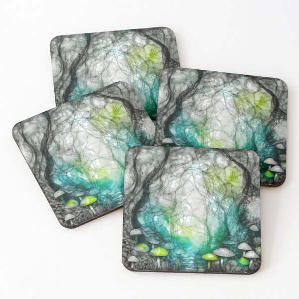 Item preview, Psychedelic, magical forest and colorful, inky mushrooms.7 designed and sold by My-fake-places.
