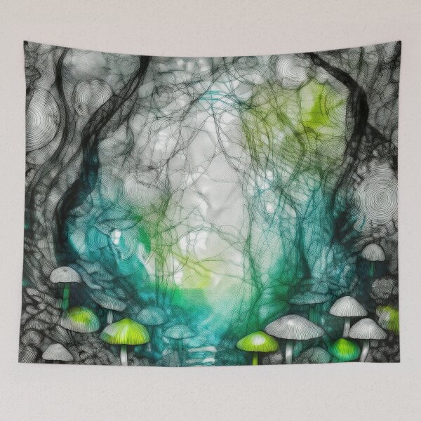 Item preview, Psychedelic, magical forest and colorful, inky mushrooms.7 designed and sold by My-fake-places.