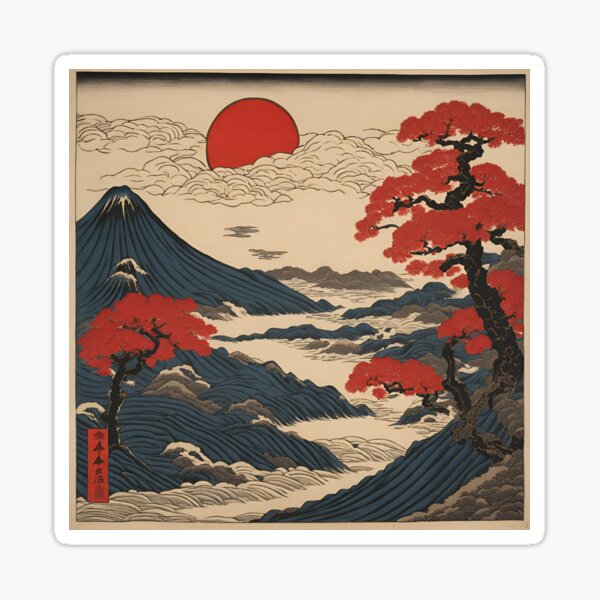 Item preview, Woodcut Japanese Art, Ukiyo-e, Red Moon designed and sold by Purrfecta.