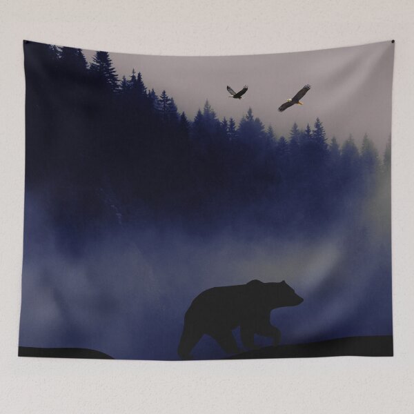 Item preview, Bear and Eagles in the Foggy Forest designed and sold by WhiteSoftPetals.