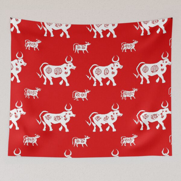 Item preview, Traditional Thai Cow Pattern on Red Background designed and sold by MrDRK1536.