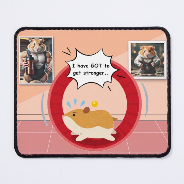 Item preview, cute gym hamster with text i have GOT to get stronger also there is buff hamsters in frames designed and sold by cherrytheory.