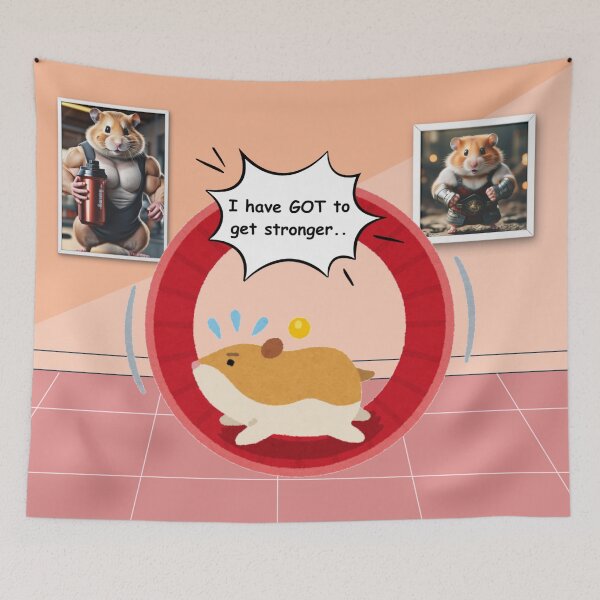 Item preview, cute gym hamster with text i have GOT to get stronger also there is buff hamsters in frames designed and sold by cherrytheory.