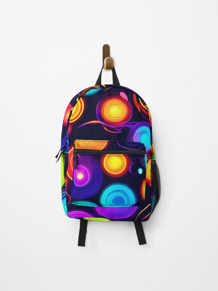 Thumbnail 1 of 3, Backpack, Neon Circle Explosion designed and sold by Unique-Design-4.