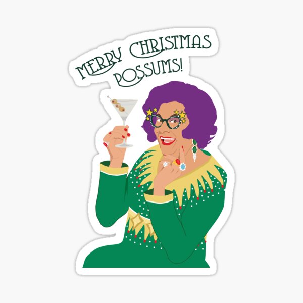 Aperçu de l'œuvre Dame Edna Everage Noël australien Joyeux Noël Possums créée et vendue par adlibcreative.