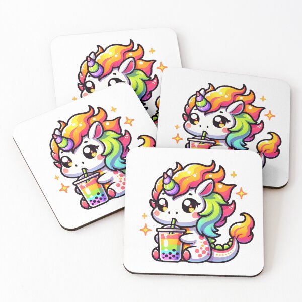 Item preview, unicorn fire dragon drinking rainbow boba sticker and more designed and sold by CRandRRstickers.