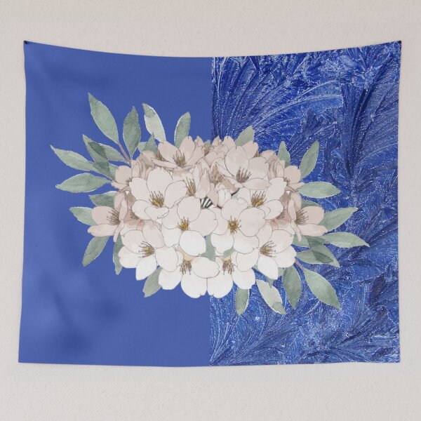 Item preview, White Petal Bouquet on Blue Background designed and sold by WhiteSoftPetals.