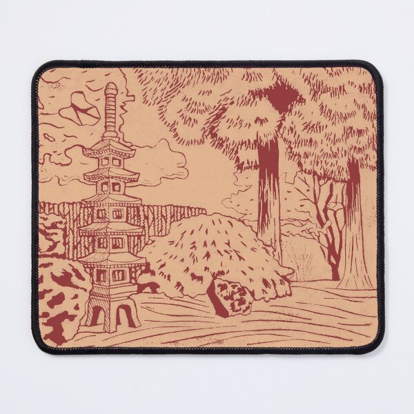 Item preview, Japanese Garden with Pagoda Linocut Print - Ruby + Melon designed and sold by Irene Estelle.