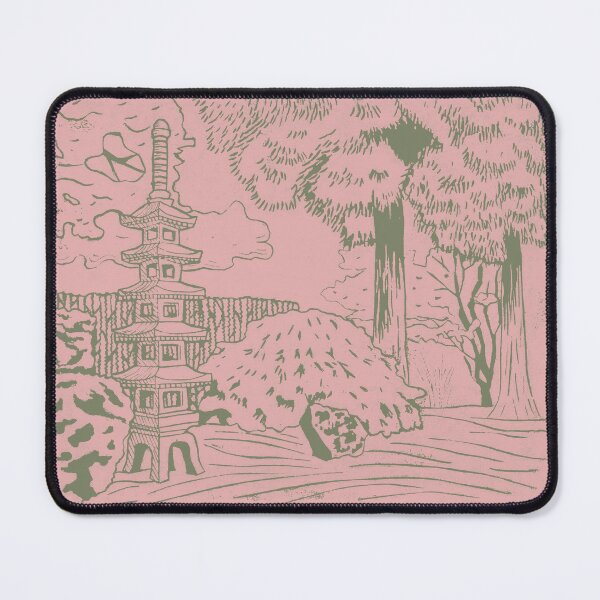 Item preview, Japanese Garden with Pagoda Linocut Print - Sage + Rose designed and sold by Irene Estelle.