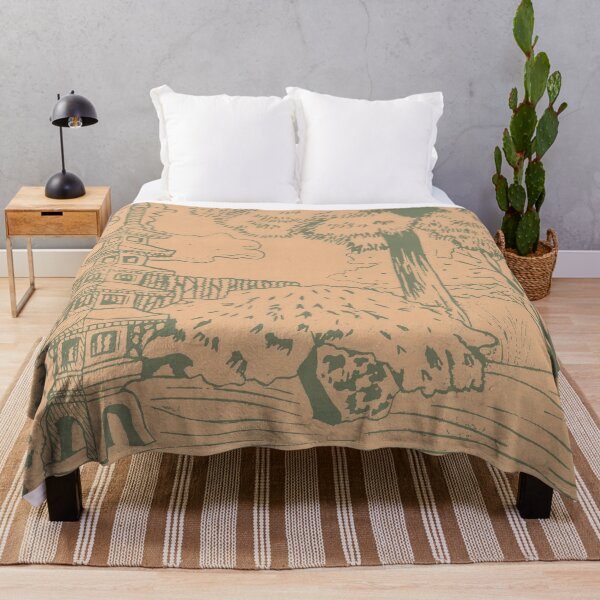 Item preview, Japanese Garden with Pagoda Linocut Print - Sage + Melon designed and sold by Irene Estelle.