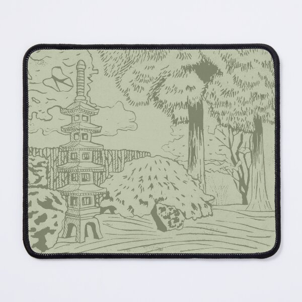 Item preview, Japanese Garden with Pagoda Linocut Print - Sage + Tea designed and sold by Irene Estelle.
