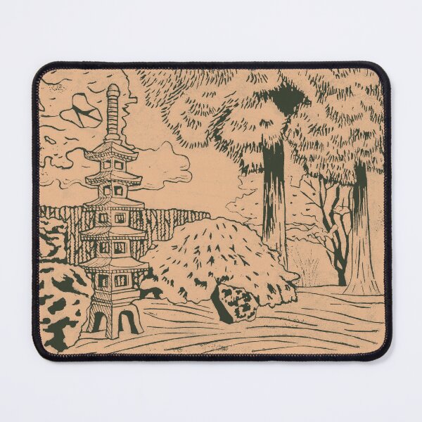 Item preview, Japanese Garden with Pagoda Linocut Print - Pine + Melon designed and sold by Irene Estelle.