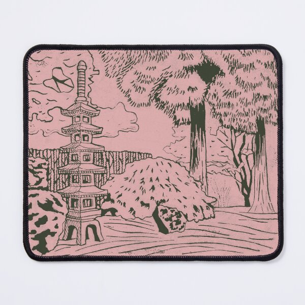 Item preview, Japanese Garden with Pagoda Linocut Print - Pine + Rose designed and sold by Irene Estelle.