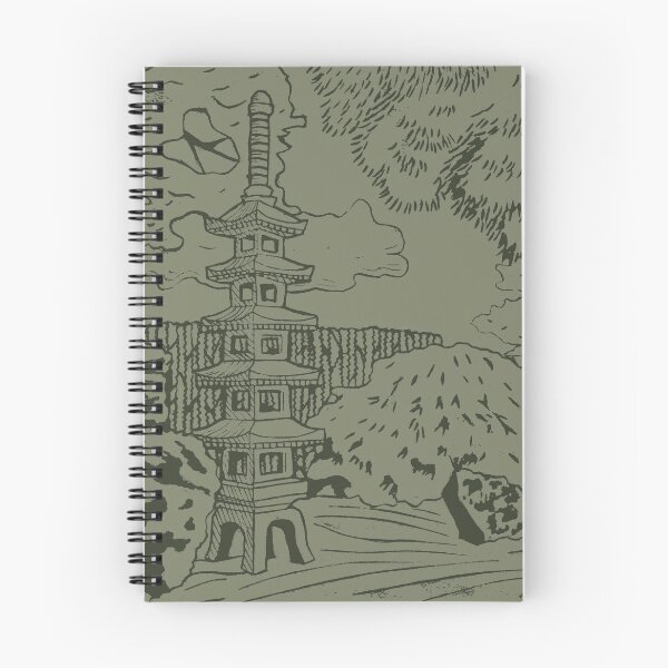 Item preview, Japanese Garden with Pagoda Linocut Print - Pine + Sage designed and sold by Irene Estelle.