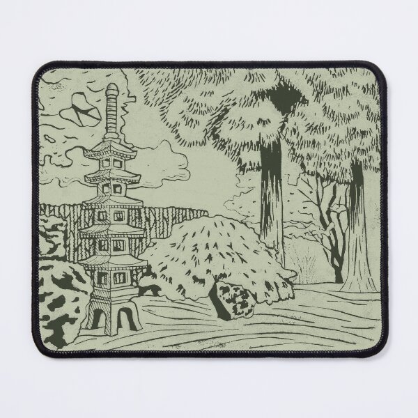 Item preview, Japanese Garden with Pagoda Linocut Print - Pine + Tea designed and sold by Irene Estelle.