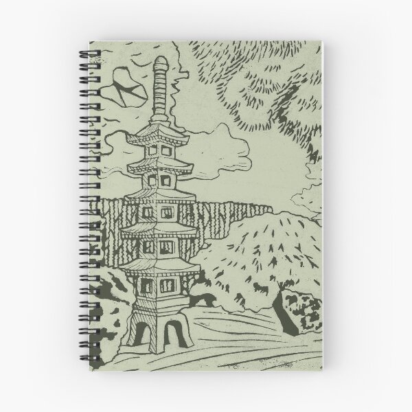 Item preview, Japanese Garden with Pagoda Linocut Print - Pine + Tea designed and sold by Irene Estelle.