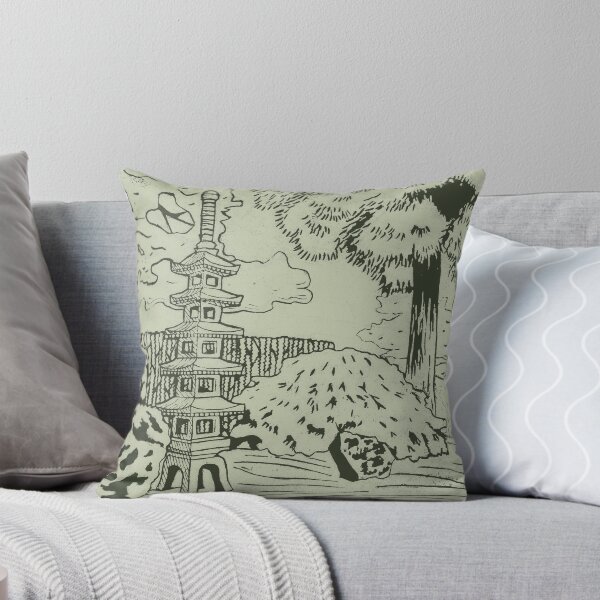 Item preview, Japanese Garden with Pagoda Linocut Print - Pine + Tea designed and sold by Irene Estelle.