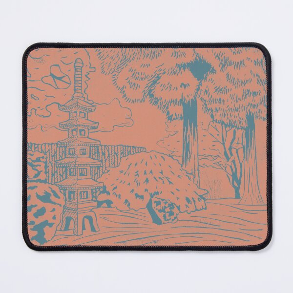 Item preview, Japanese Garden with Pagoda Linocut Print - Peacock + Coral designed and sold by Irene Estelle.
