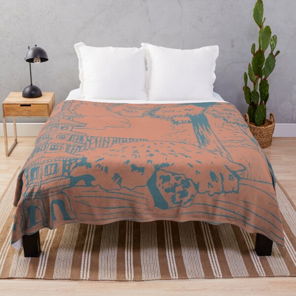 Item preview, Japanese Garden with Pagoda Linocut Print - Peacock + Coral designed and sold by Irene Estelle.