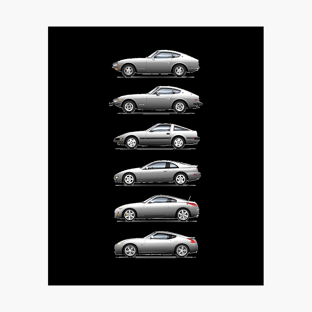 Nissan Z Car Generations Inspired Poster Print Wall Art Handmade Decor of the History and Evolution of the Datsun Fairlady Z 240Z 280ZX 300ZX 350Z 370Z 
