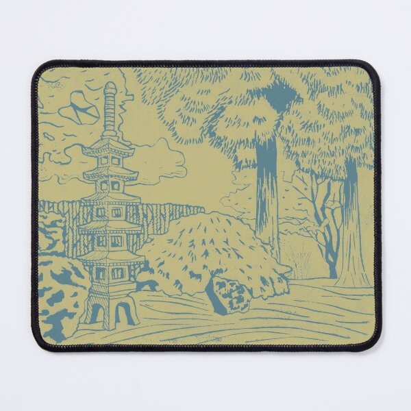 Item preview, Japanese Garden with Pagoda Linocut Print - Peacock + Gold designed and sold by Irene Estelle.
