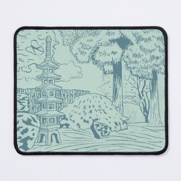 Item preview, Japanese Garden with Pagoda Linocut Print - Peacock + Mint designed and sold by Irene Estelle.