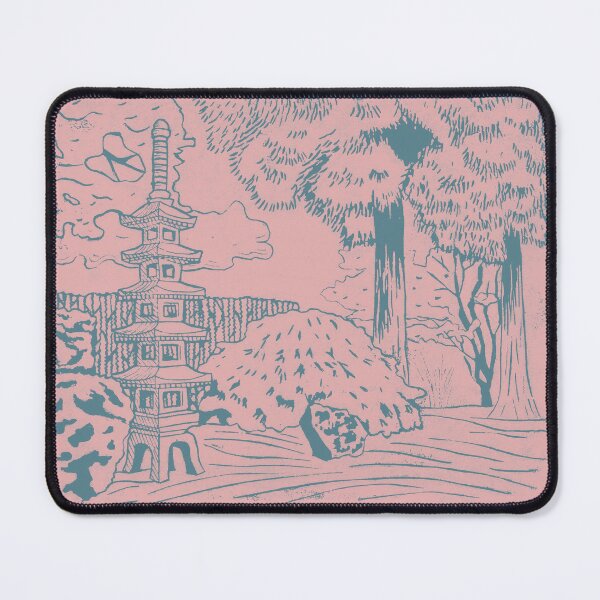 Item preview, Japanese Garden with Pagoda Linocut Print - Peacock + Rose designed and sold by Irene Estelle.