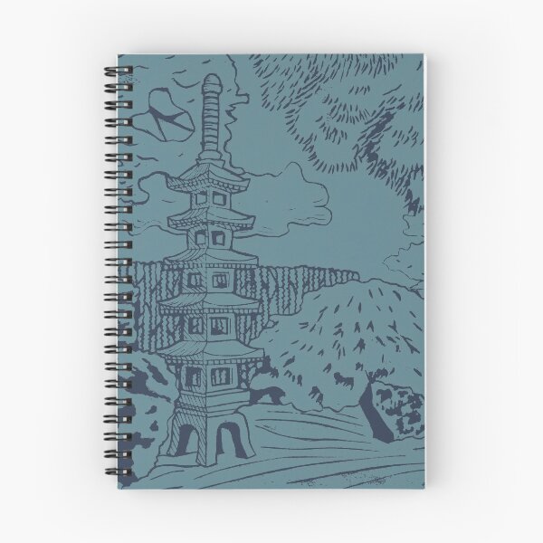 Item preview, Japanese Garden with Pagoda Linocut Print - Dusk + Peacock designed and sold by Irene Estelle.