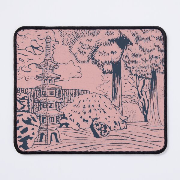 Item preview, Japanese Garden with Pagoda Linocut Print - Dusk + Rose designed and sold by Irene Estelle.