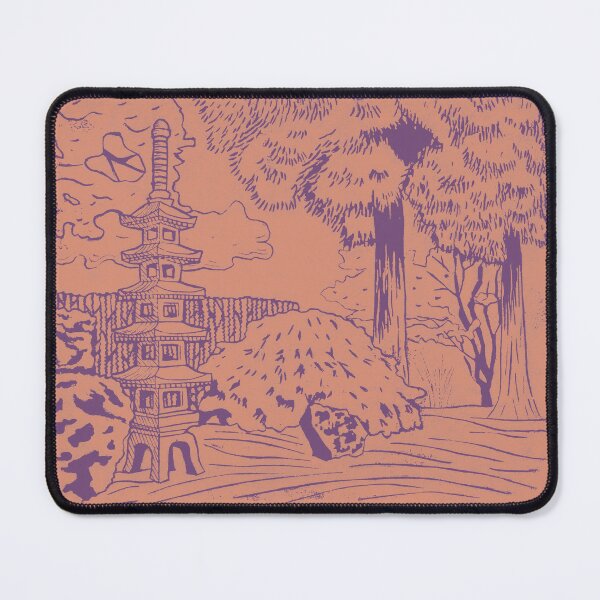 Item preview, Japanese Garden with Pagoda Linocut Print - Plum + Coral designed and sold by Irene Estelle.