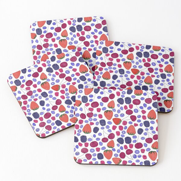 Item preview, Red, White, and Blueberry - a fun hand drawn pattern of summer strawberries, raspberries, blackberries, and blueberries designed and sold by Remy-and-Clyde.