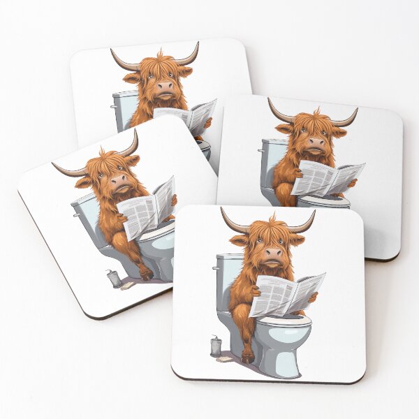 Item preview, Highland Cow Sitting on Toilet, Funny Animal Drawing designed and sold by CheekyAnimalz.