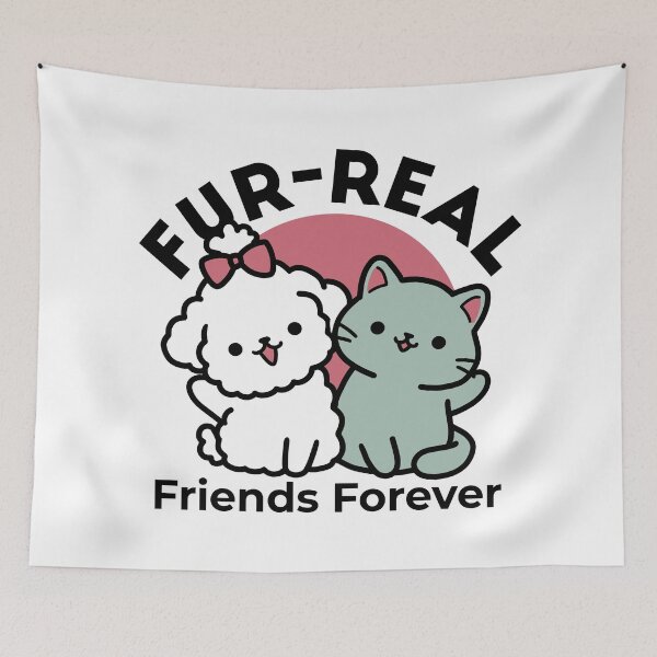 Item preview, Cute Cat & Dog 'Fur-Real Friends Forever' Design designed and sold by Trio-in-Forest.
