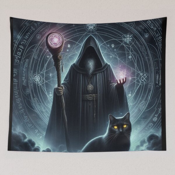 Aperçu de l'œuvre Le magicien et le chat noir créée et vendue par Myra365Art.