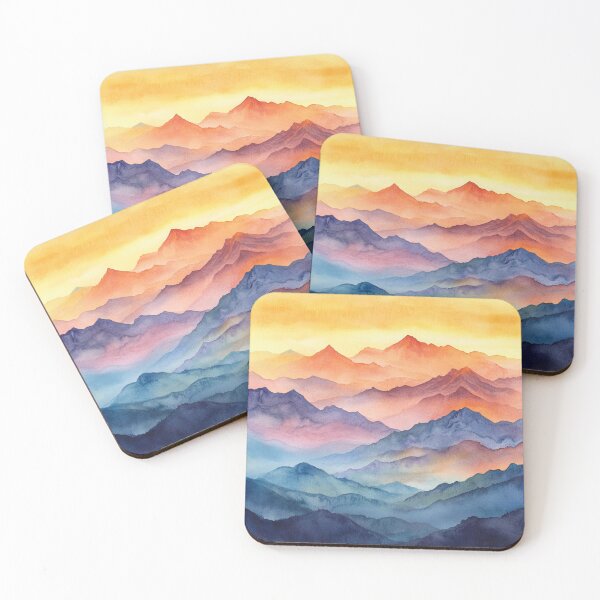 Item preview, Watercolor Colorful Mountains Landscape, Wall Art designed and sold by NicolasGlowArt.