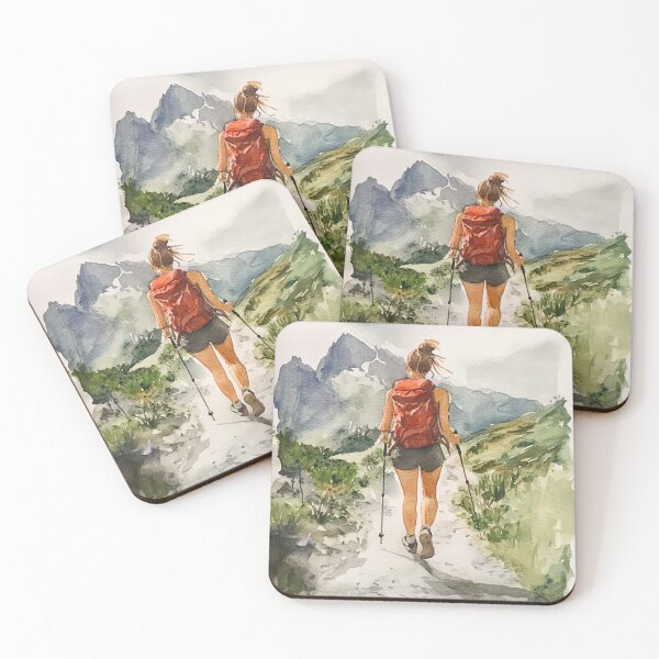 Item preview, Hiking Girl In Mountains, Landscape designed and sold by NicolasGlowArt.
