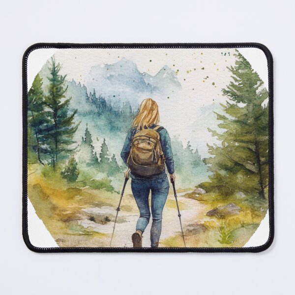 Item preview, Hiking Girl On Trail, Mountains designed and sold by NicolasGlowArt.