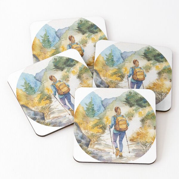 Item preview, Hiking Woman In Mountains, Landscape Mountains designed and sold by NicolasGlowArt.