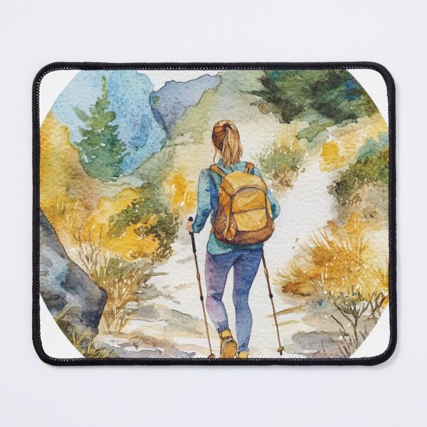 Item preview, Hiking Woman In Mountains, Landscape Mountains designed and sold by NicolasGlowArt.