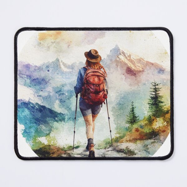 Item preview, Colorful Mountains, Hiking Woman Landscape designed and sold by NicolasGlowArt.