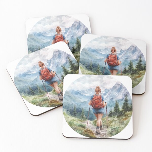 Item preview, Watercolor Girl Hiking In Mountains designed and sold by NicolasGlowArt.