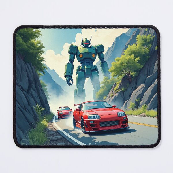 Item preview, Japanese Race Cars Drifting Past a Giant Robot - Car Culture designed and sold by Design Raptor.