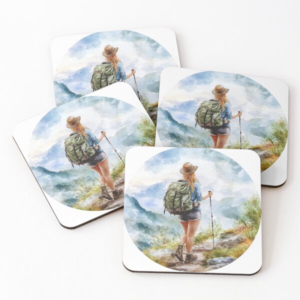Item preview, Blonde Woman Hiking, Mountains Landscape designed and sold by NicolasGlowArt.