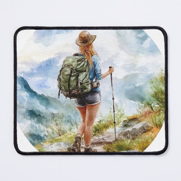 Item preview, Blonde Woman Hiking, Mountains Landscape designed and sold by NicolasGlowArt.
