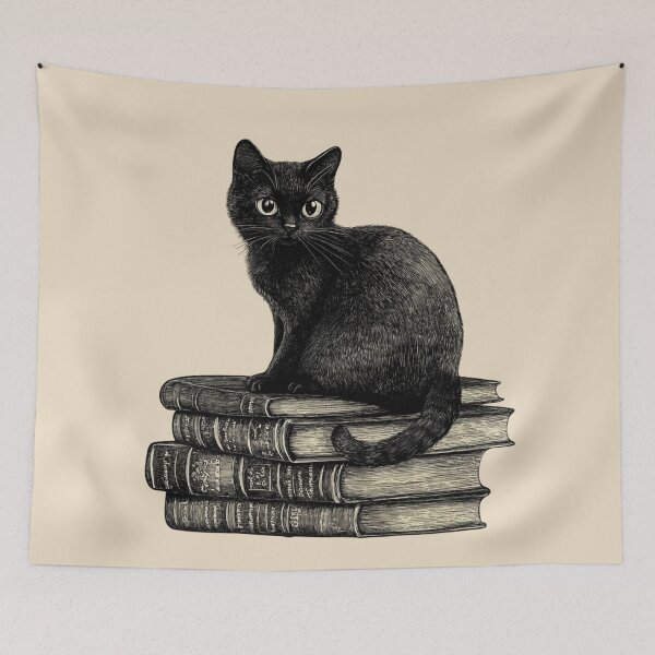 Item preview, Black Cat and Books - Large Image Light Background designed and sold by msliewdesign.