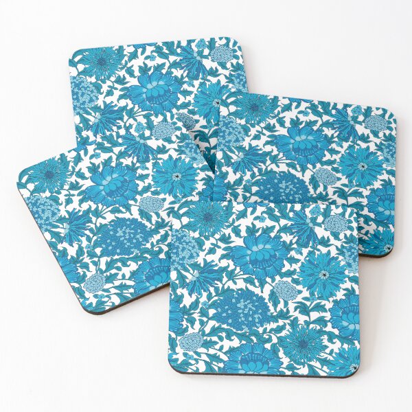 Item preview, Retro Chrysanthemums, Blue on White Background designed and sold by Alex  Blud.